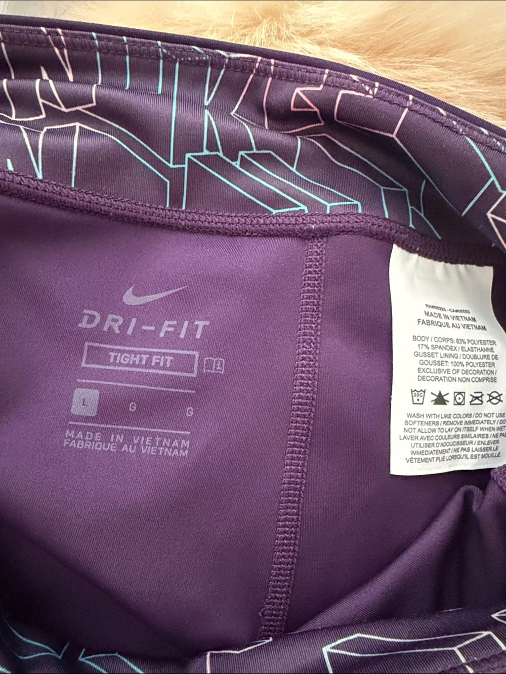 Nike Purple Girls' Leggings with Geometric Panel and Neon Swoosh